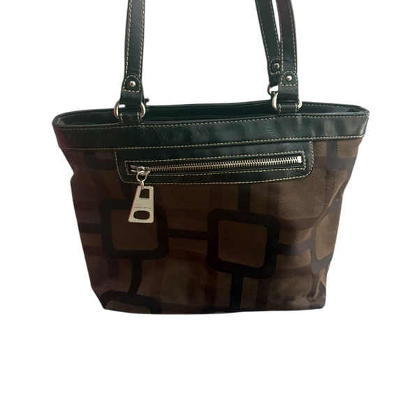 Nine West Brown Patterned Tote with Black Trim - Picture 2 of 16